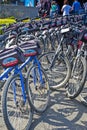 San-Francisco-United States, July 13, 2014: Line of Plenty Public Bicycles for Leisure Activities Outdoors